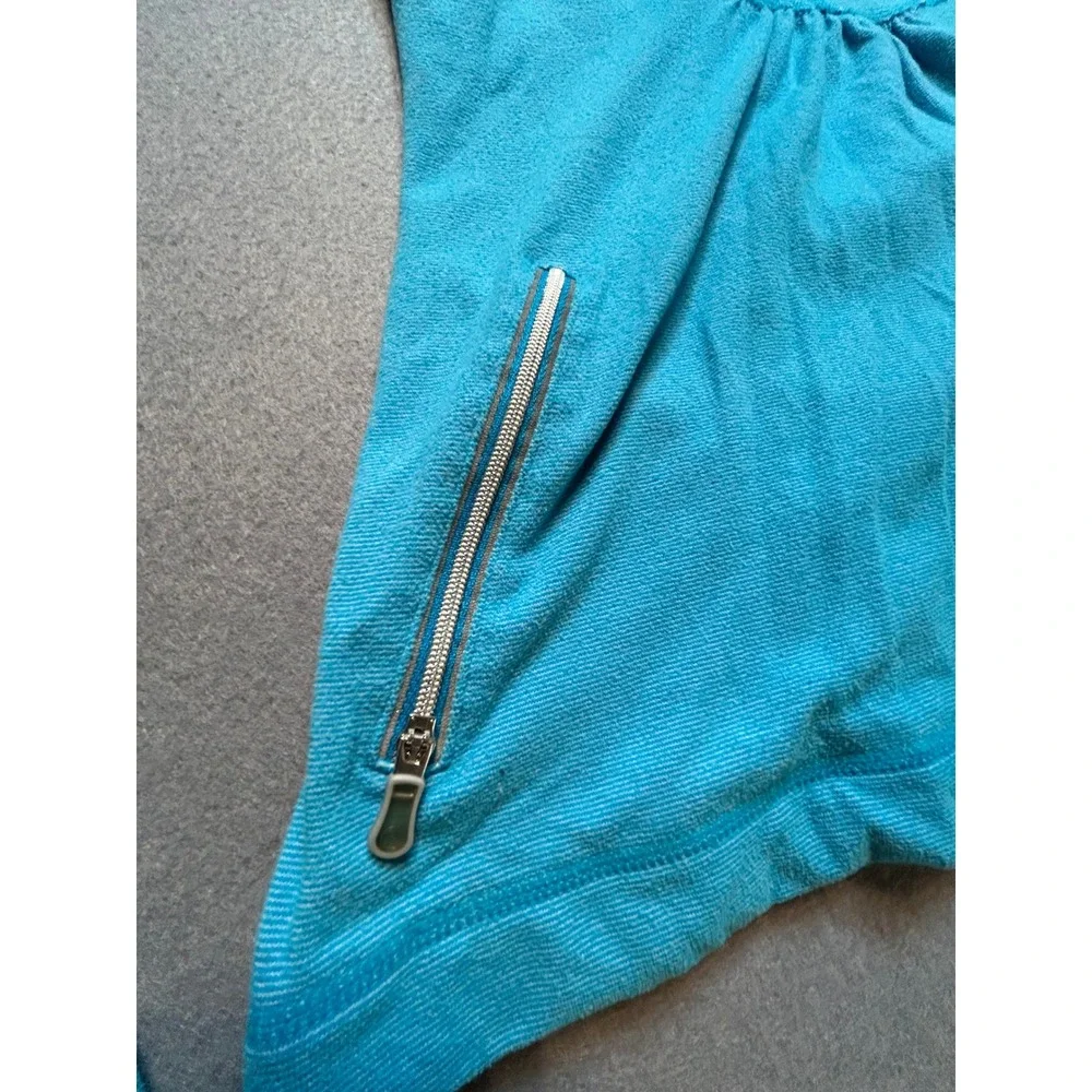 Lululemon Turquoise Blue Ruched Half Zip Hoodie Long Sleeve Thumbholes Size 6-53